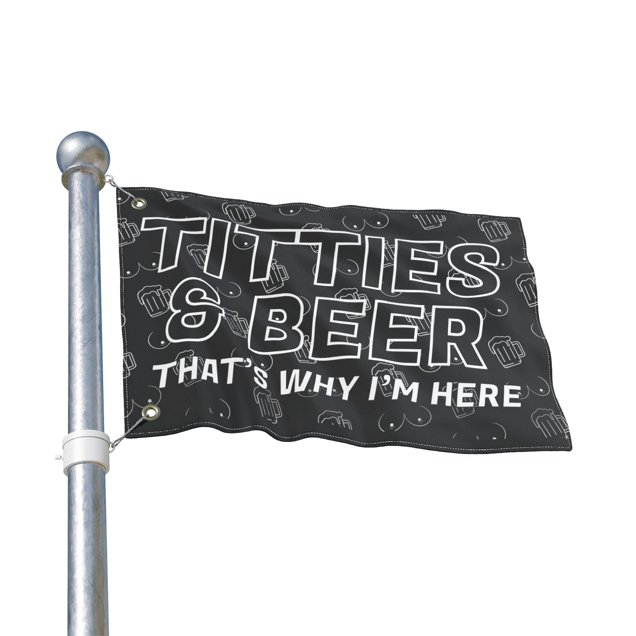 Titties & Beer That's Why I'm Here (White) + VroomVroom (Drivers Side) Flag