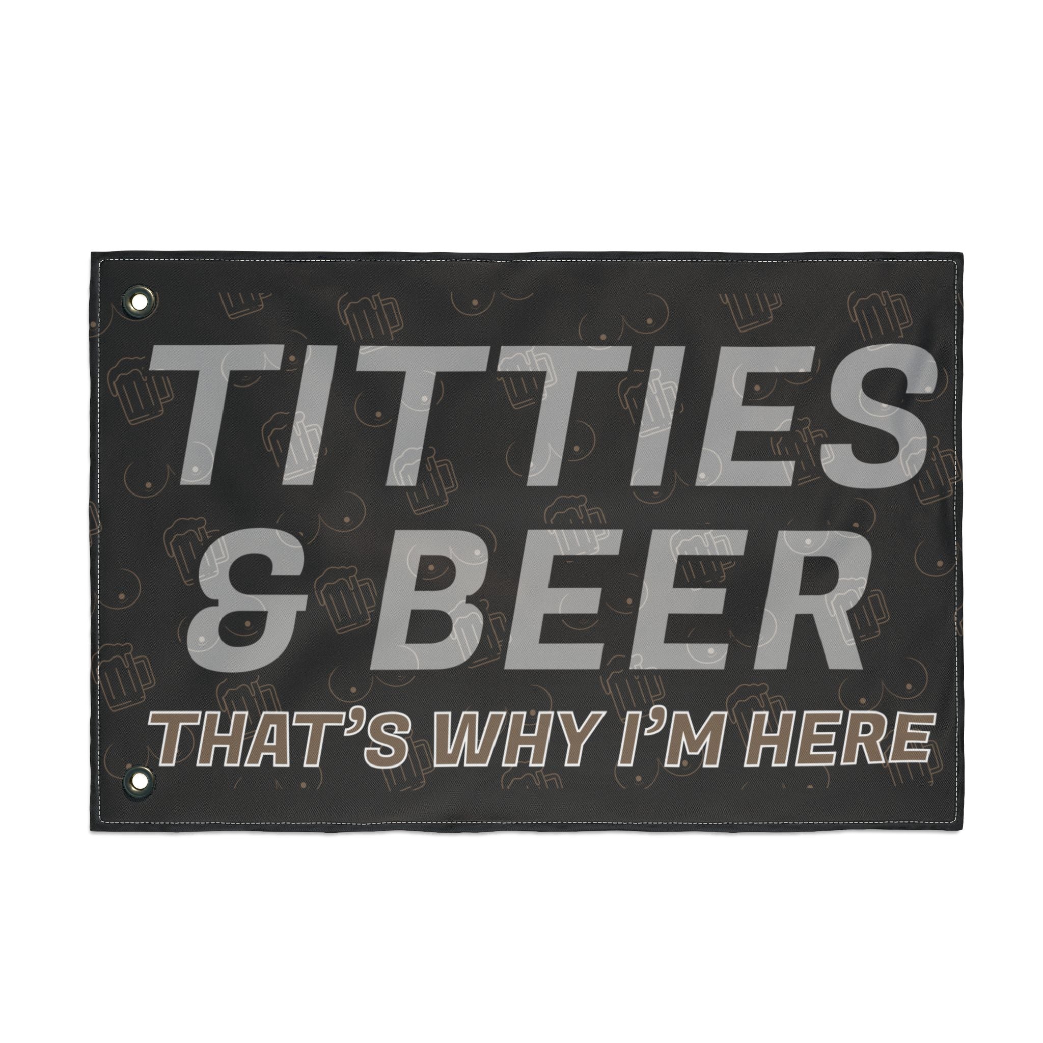 Titties & Beer That's Why I'm Here (Gold) + VroomVroom (Drivers Side) Flag