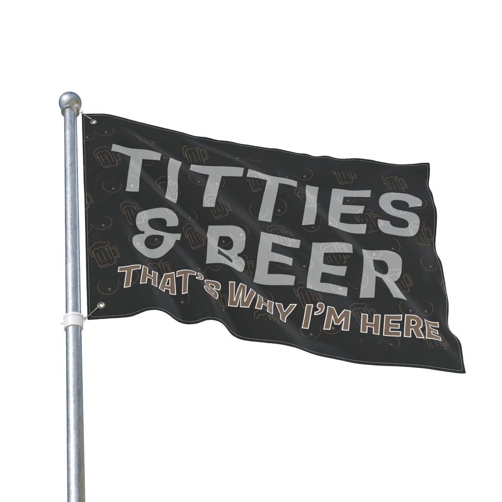 Titties & Beer That's Why I'm Here (Gold) + VroomVroom (Drivers Side) Flag