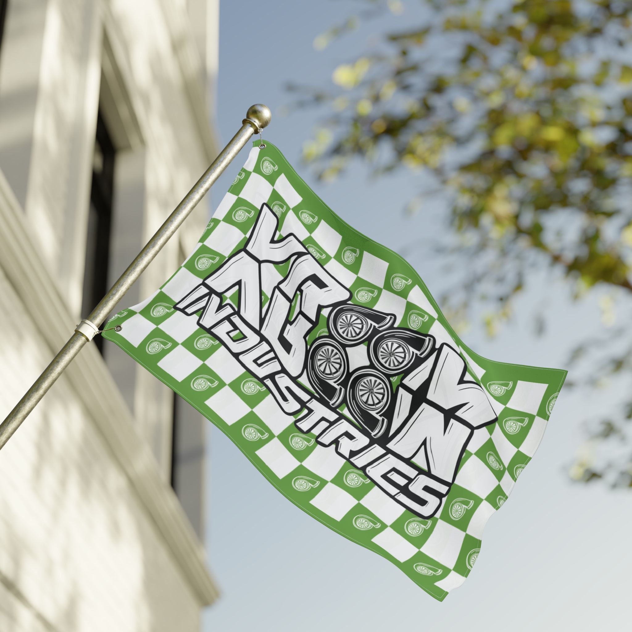 VroomVroom • Bright Green + White • Turbo Checkered Flag