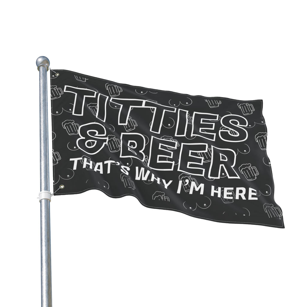 Titties & Beer That's Why I'm Here (White) + VroomVroom (Drivers Side) Flag