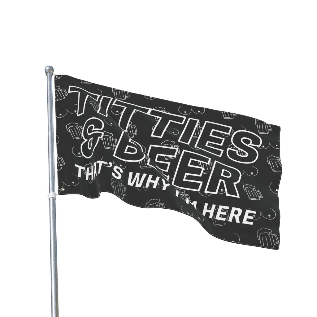 Titties & Beer That's Why I'm Here (White) + VroomVroom (Drivers Side) Flag